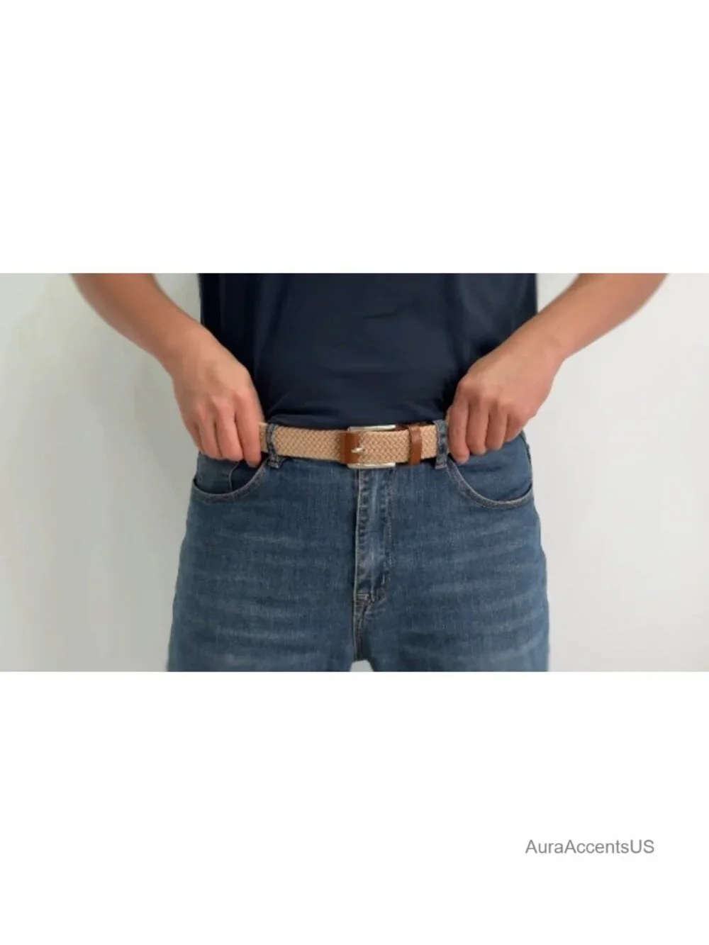 Braided Stretch Web Belt for Men, No Hole Snug Fit, Golf Casual Jeans